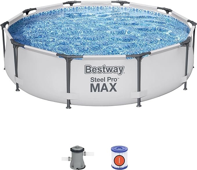 Bestway BW56416GB 21 Steel Pro Piscina con marco redondo con bomba de filtrado color gris 36 m