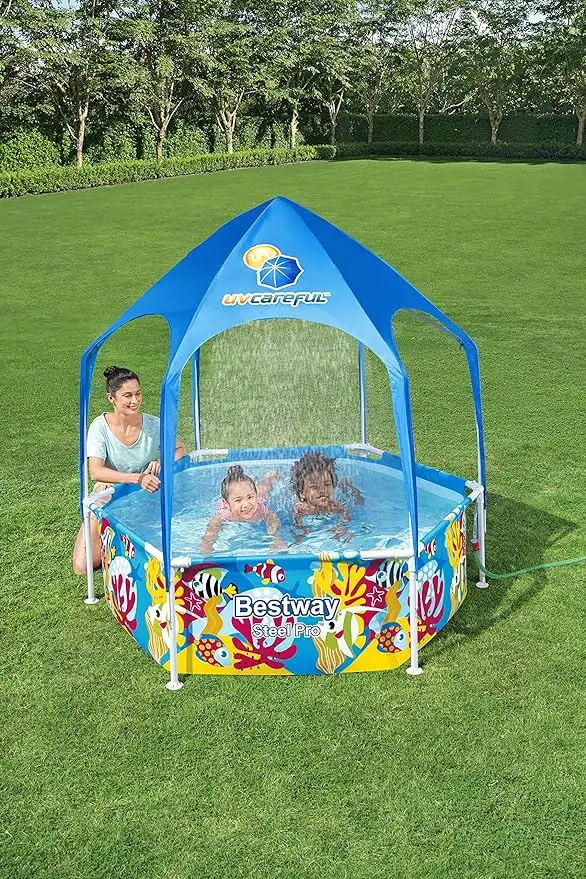 Bestway Steel Pro Slash in Shade Piscina con Parasol sin Bomba diametro 183 x 51 cm diseno subacuatico Multicolor