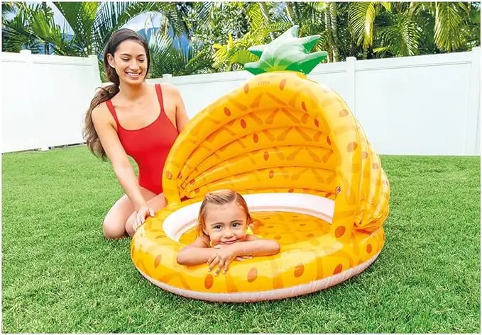 Intex 58414NP Piscina hinchable infantil con toldo con forma de pina para bebe 1 3 anos INTEX medidas 127x102x69 cm 45 litros