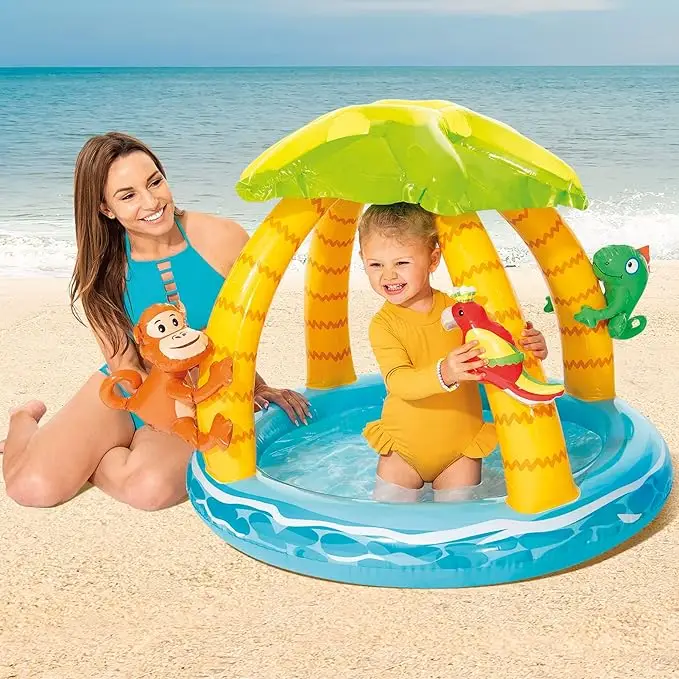 Intex 58417 Piscina Hinchable Infantil para Bebes Isla Tropical para Ninos de 1 a 3 Anos Capacidad de 45 litros Suelo Hinchable 102 cm de Diametro y 86 cm de Alto Incluye Parche de Reparacion