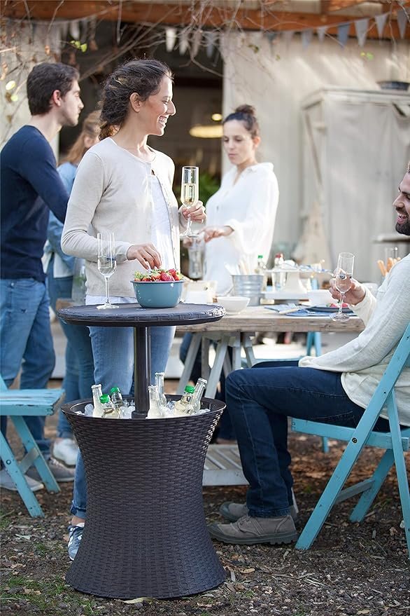 Keter Cool Bar Mesa Nevera para Exterior y Jardin Ratan Color Marron Capacidad 30 L 45 latas