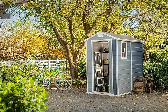 Keter Manor 4X6 S Shed Caseta de jardin con suelo sistema de ventilacion puerta y ventana resistente al agua color gris