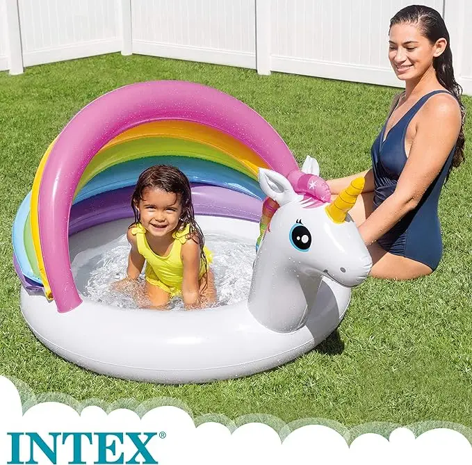 Piscina hinchable bebe con parasol piscina inflable unicornio para ninos piscina hinchable bebe 2 anos 127x102x69 cm 45 litros