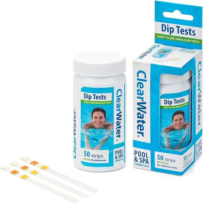 Tiras de Prueba de Agua Transparente para banera de hidromasaje Piscina y SPA x 50 – 3 en 1 – Mide Cloro pH y alcalina Total Paquete de 1 50 Tiras