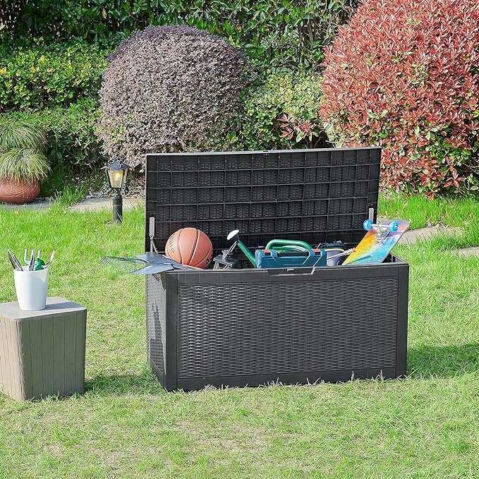 YITAHOME 380L Arcon de Ordenacion Exterior Resina Grande Caja de Almacenaje de Jardin para Exteriores Muebles de Patio