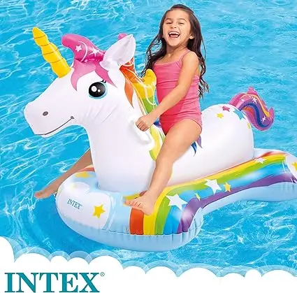 Flotador Unicornio INTEX 163x86 cm Colchoneta Unicornio para ninos Unicornio Inflable para 1 ninos a Partir de 3 anos 2 asa de sujecion Peso maximo 40 Kg Multicolor