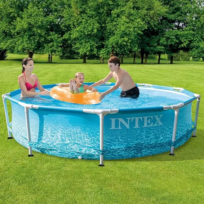 Intex 28206EH Marco de metal de acero resistente a la corrosion para patio trasero al aire libre sobre el suelo piscina circular junto a la playa con paredes laterales reforzadas